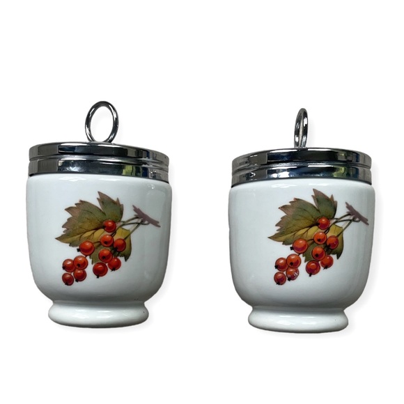 RARE Royal Worcester King Size 2-Egg Coddlers w/Peach & Berry Designs, Set of 2 - Picture 2 of 8